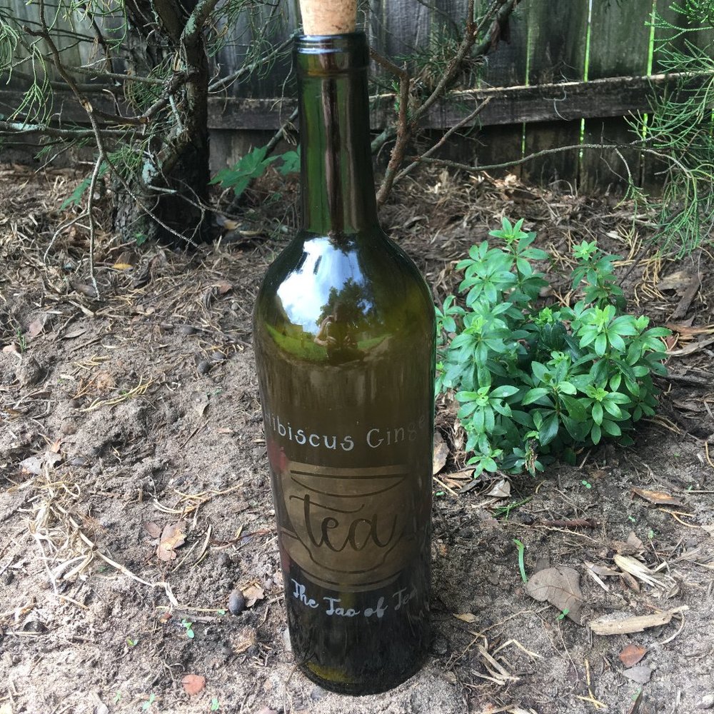 Etched Wine Bottle Design - Hibiscus Ginger Tea Brew